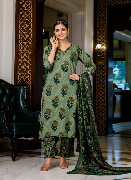 Naisha K 403 Cotton Embroidery Work Designer Kurti With Pant Dupatta Bulk Orders In India